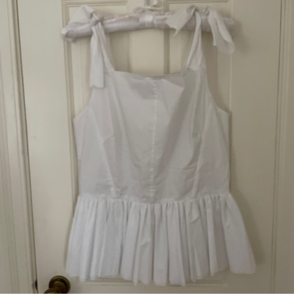 Katie Ermilio Pleated Peplum Cotton Sleeveless Top, White, 10